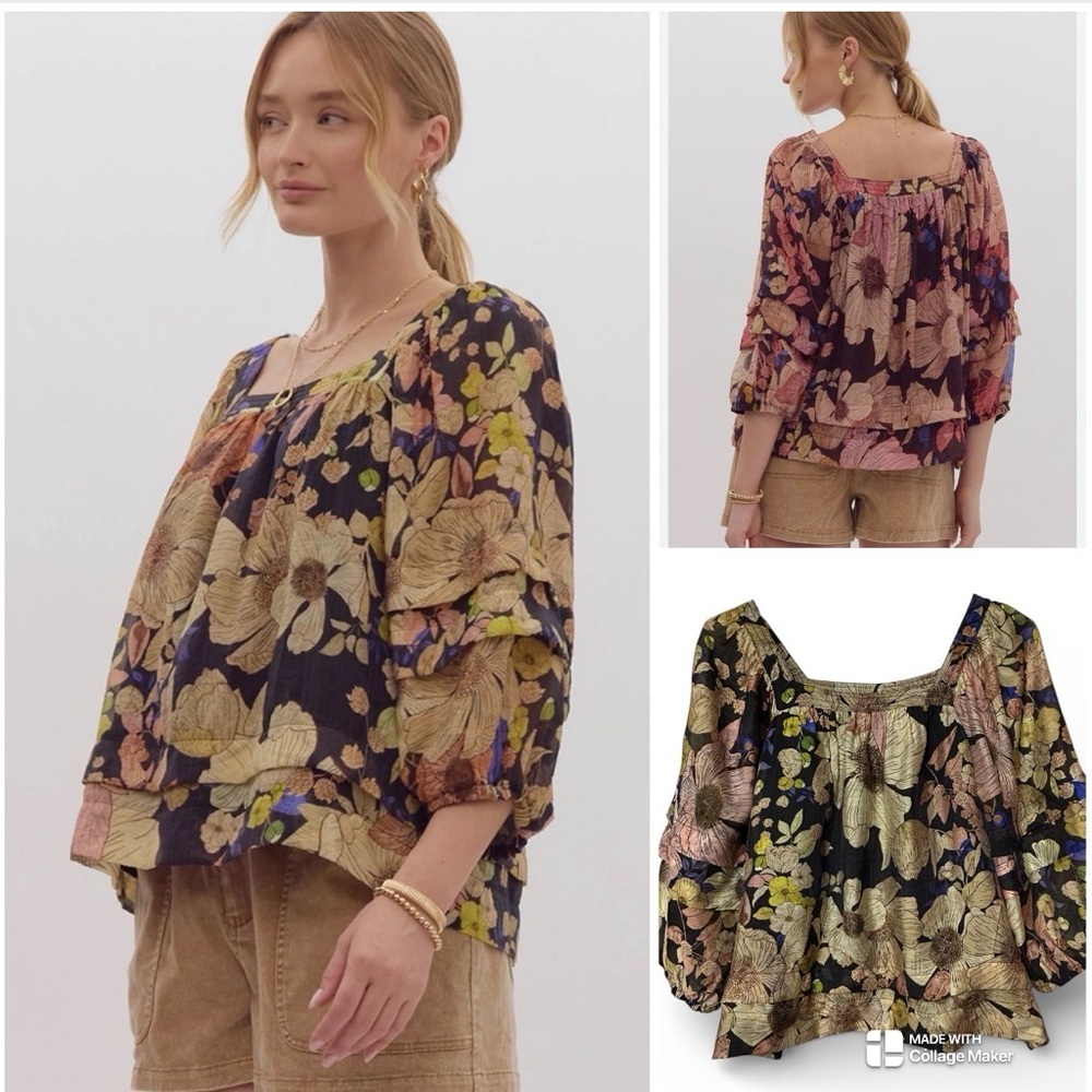 Anthropologie Entro floral square neck top